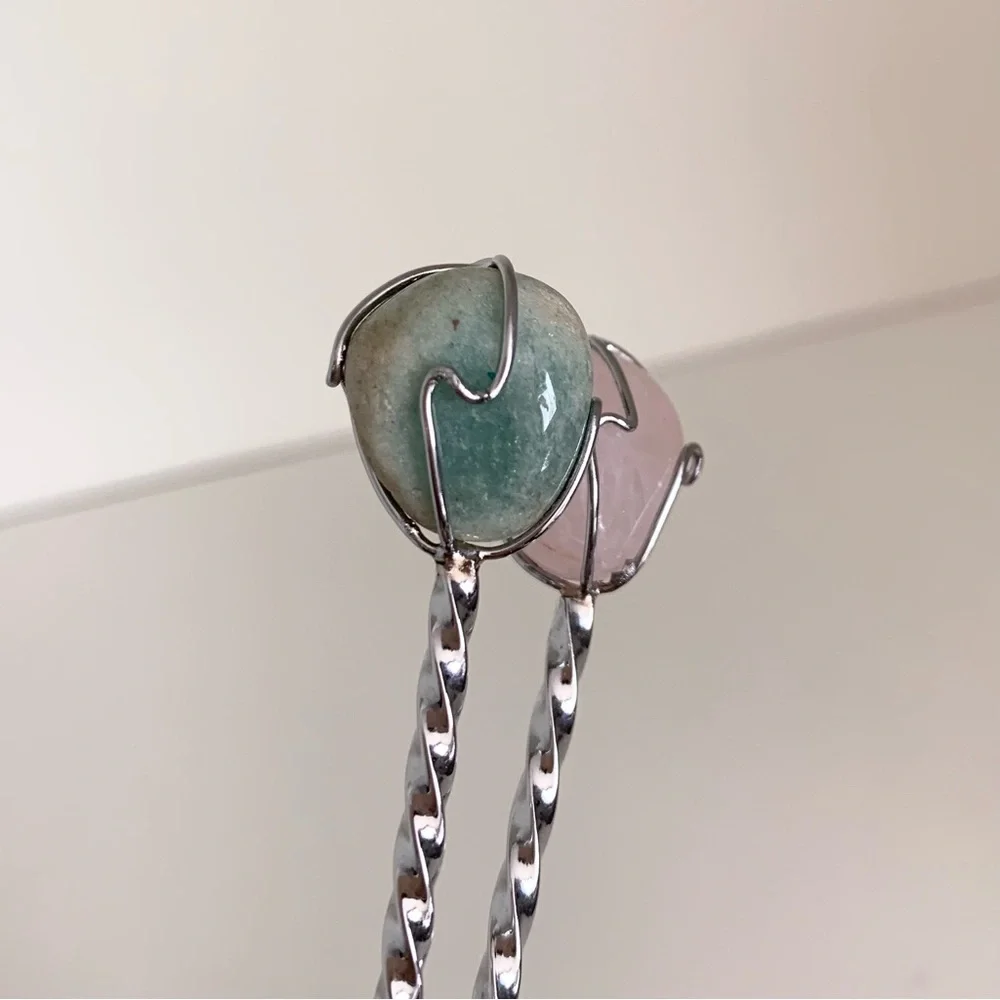 Vintage silver rope spoons with stone ends